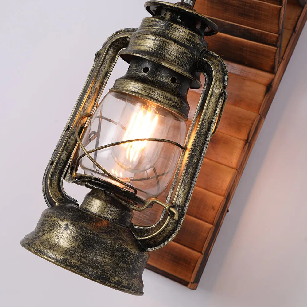 Lyros Lantern Vintage Wooden Rustic Wall Lamp - Lamp Copper