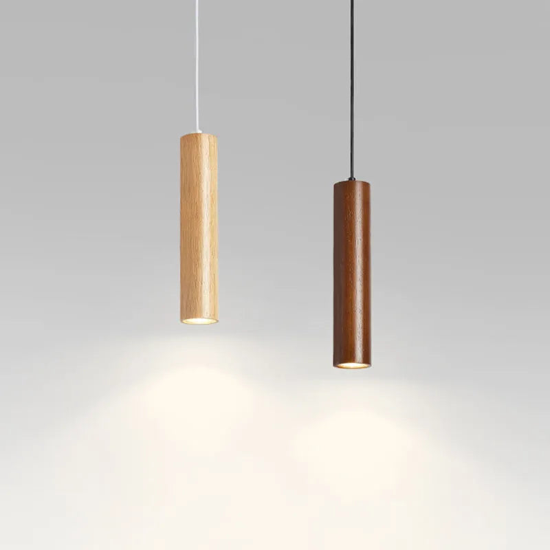 Muto Cylindrical Wood Pendant Light, for Bedroom & Kitchen Island - Lamp Copper