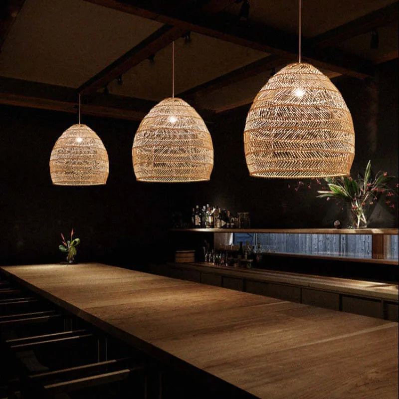 Lian Rattan Bamboo Lampshade Hand Knitted Pendant Light - Lamp Copper