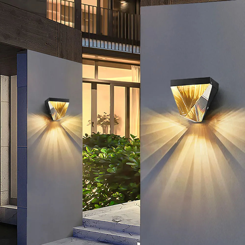 Laxor Waterproof Diamond Shape Metal/Crystal Outdoor Wall Lamp, Gold/Black - Lamp Copper