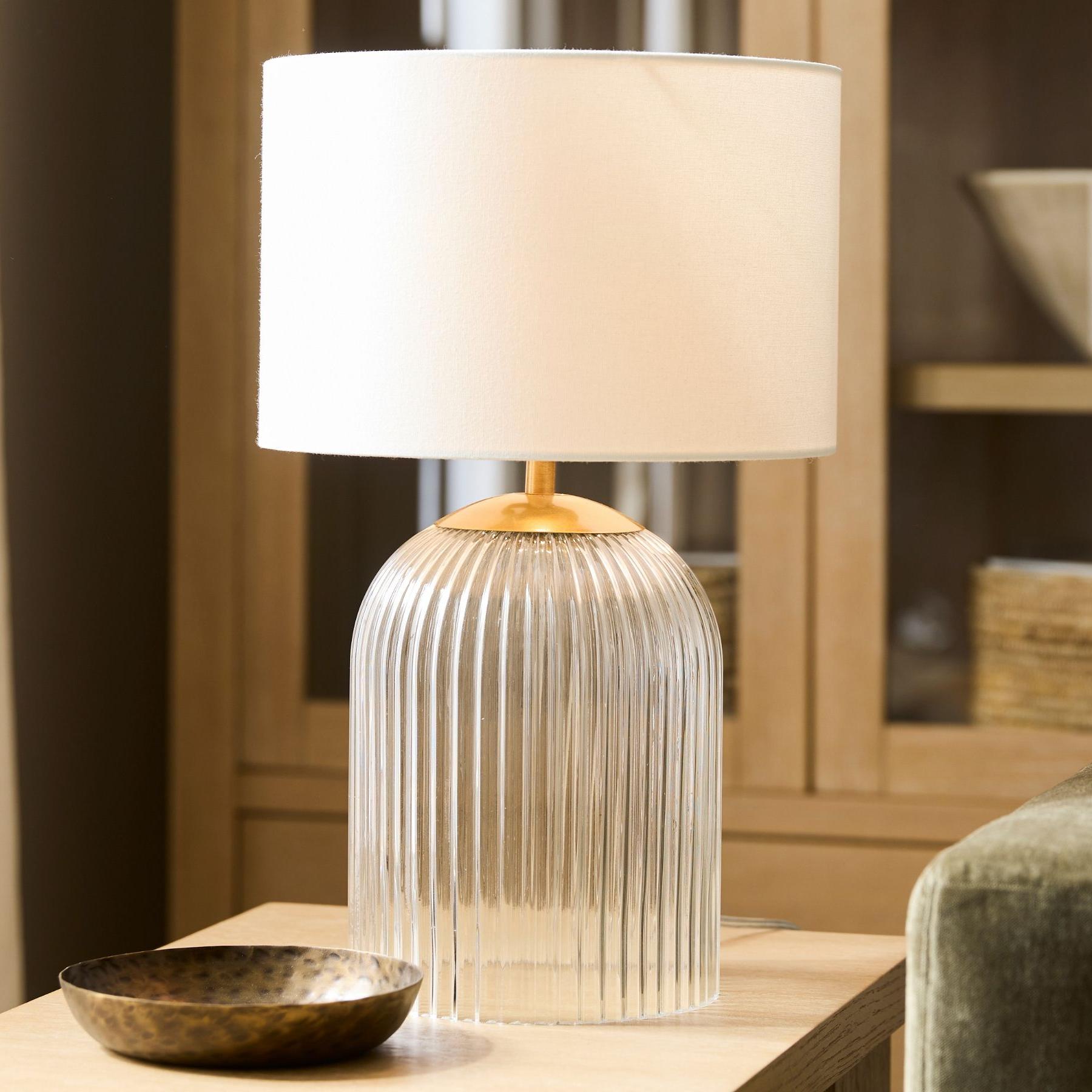 Haze  Glass Table Lamp with Linen   for  Living Rooms