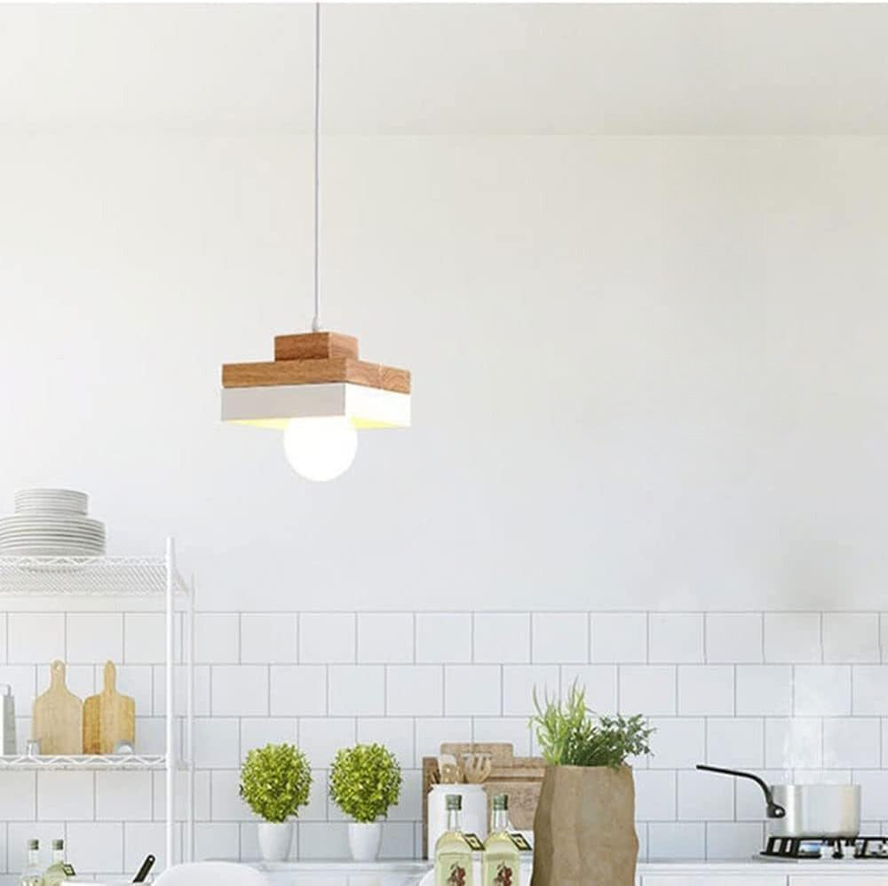 Aria Minimalist Black & White Wood Geometric Pendant Light - Lamp Copper