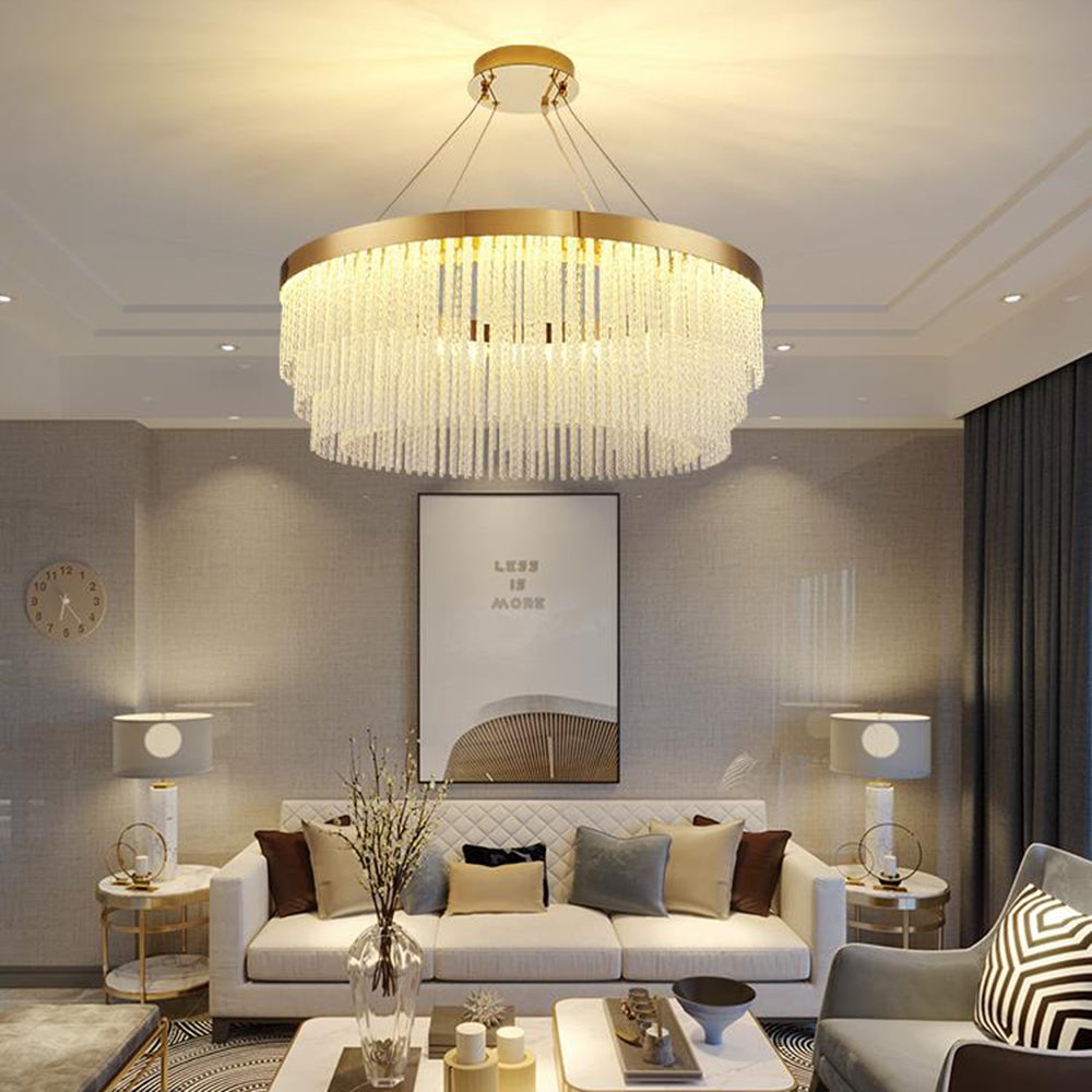 Kristy Modern Spiral Crystal Ring /Rectangle Chandelier, Gold - Lamp Copper