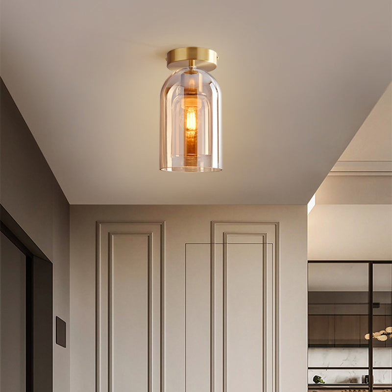 Valentina Modern Cylinder Semi-Flush Mount Clear Glass Ceiling Light, Cognac/Grey - Lamp Copper