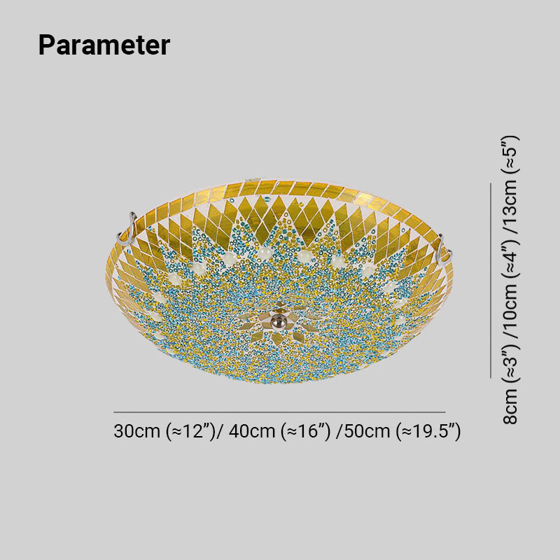 Tiffany Modern Mediterranean Glass Flush Mount Ceiling Light Blue/Yellow/White - Lamp Copper