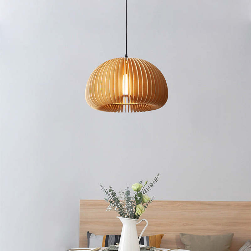 Muto Pumpkin Pendant Light, Wood - Lamp Copper