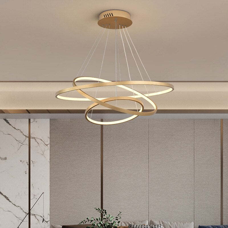 Aluna Pendant Light, Inner Ring Illuminated, White/Black/Gold - Lamp Copper