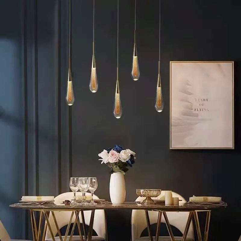Kristy Pendant Light Crystal & Glass Droplet, Gold - Lamp Copper