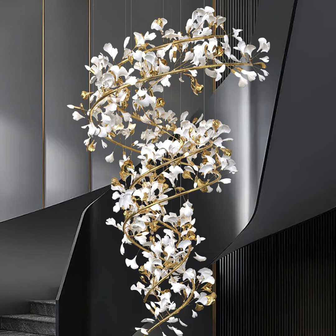 Olivia Modern Gold Staircase Chandelier, Metal & Ceramic - Lamp Copper