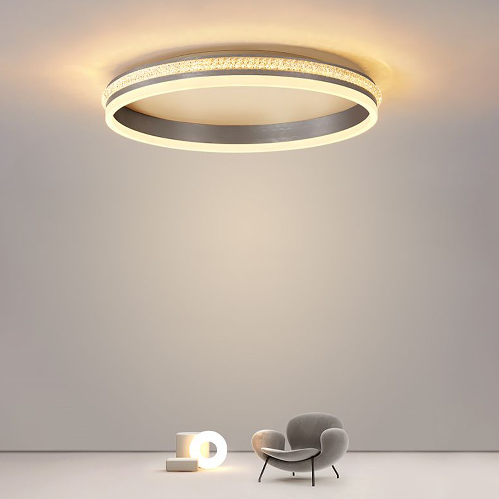 Arisha Modern Ring Metal/Acrylic Flush Mount Ceiling Lights, Silver - Lamp Copper