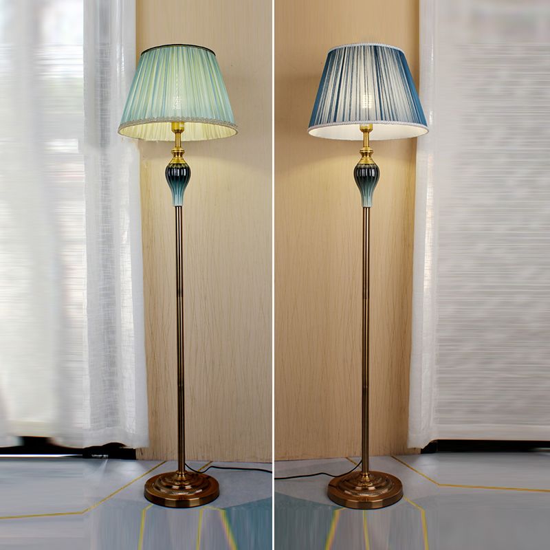 Eryn Antique Floor Lamp, Multi Colors, Metal/Fabric, Bedroom - Lamp Copper