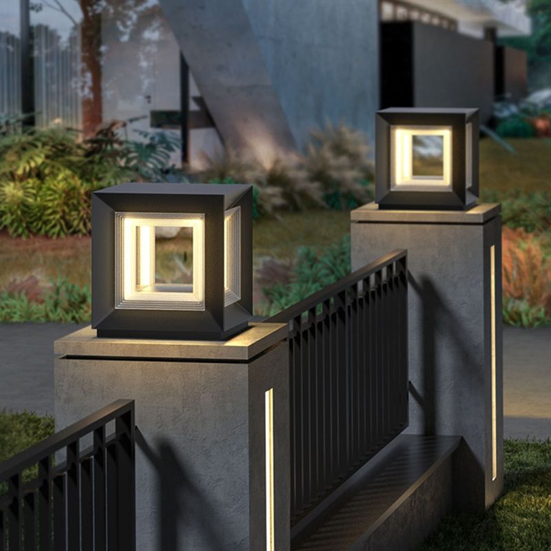 Ray Contemporary LED Cube Metal Outdoor Lamps, Black - Lamp Copper