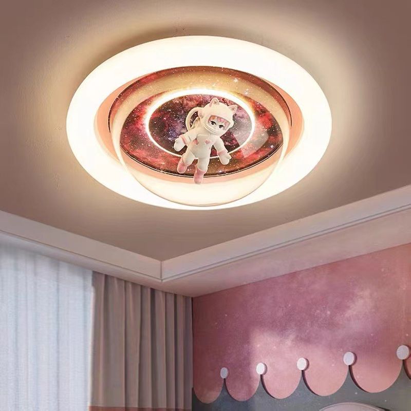 Aria Cosmic Astronaut & Galaxy Motif Flush Mount Ceiling Light - Lamp Copper