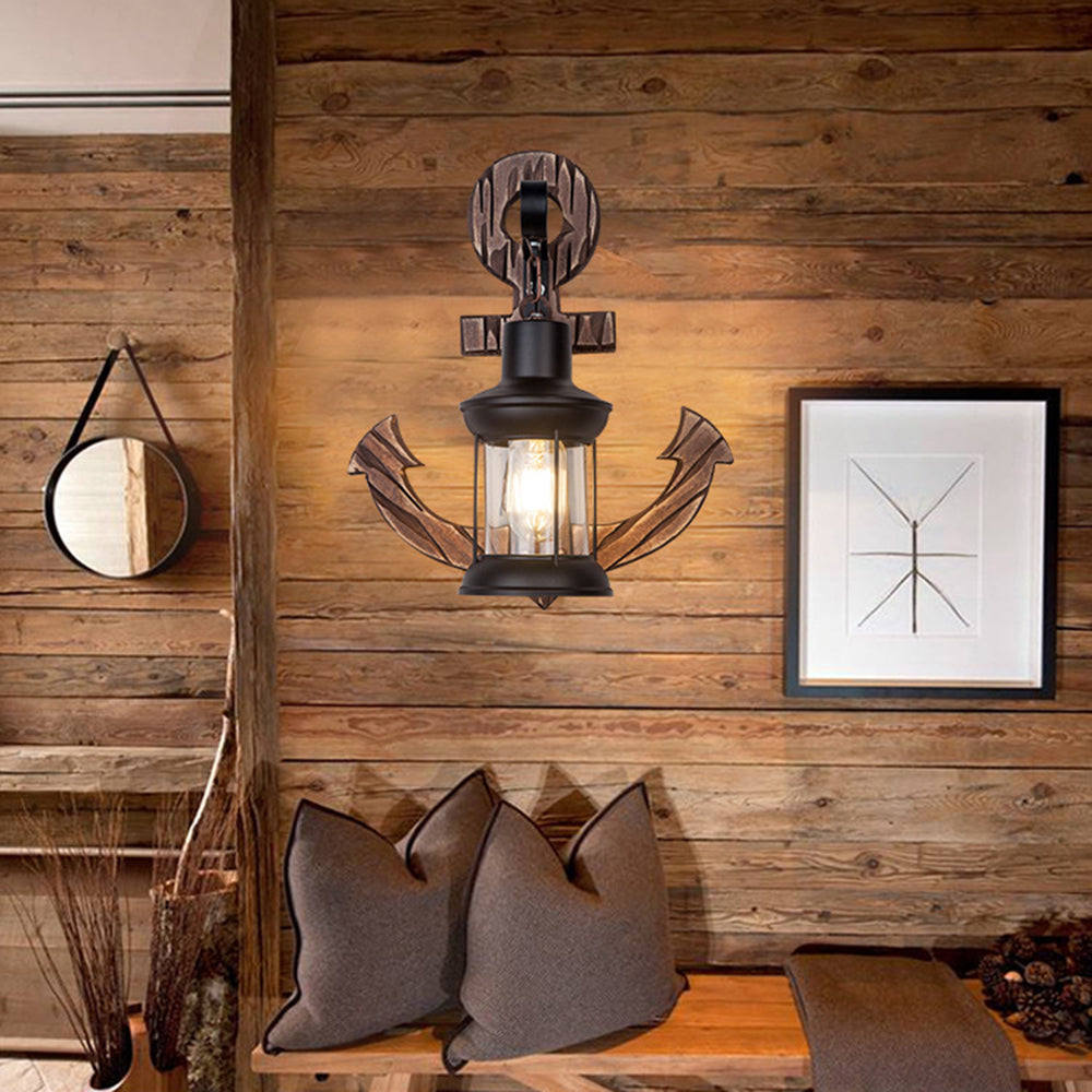 Epoch Anchor Lantern Wall Lamp, Vintage/Antique, Wood, Bedroom - Lamp Copper