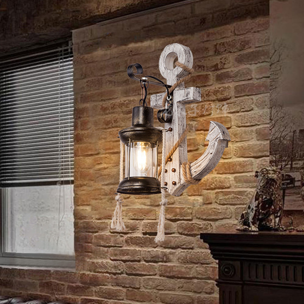 Epoch Anchor Lantern Wall Lamp, Vintage/Antique, Wood, Bedroom - Lamp Copper