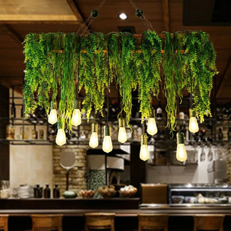 Ritta Natural Decorative Rectangular Plant Metal Pendant Light Green - Lamp Copper