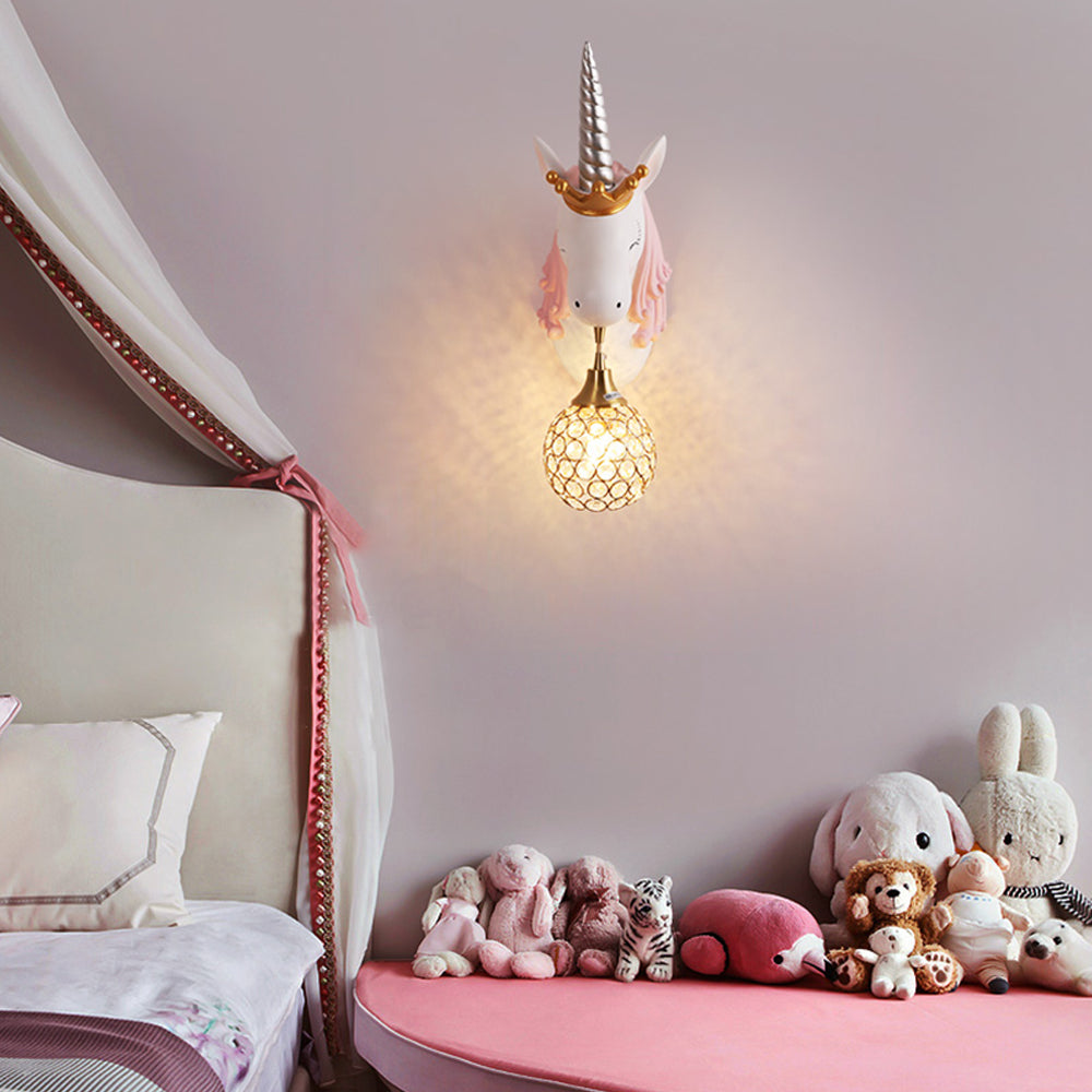 Arisha Modern Unicorn/Strawberry Art Wall Lamp, Pink/Blue - Lamp Copper