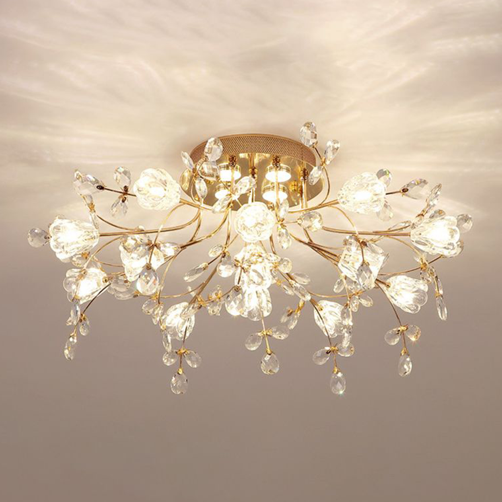 Arisha Art Deco Elegant Golden Crystal Flower Flush Mount Ceiling Light - Lamp Copper