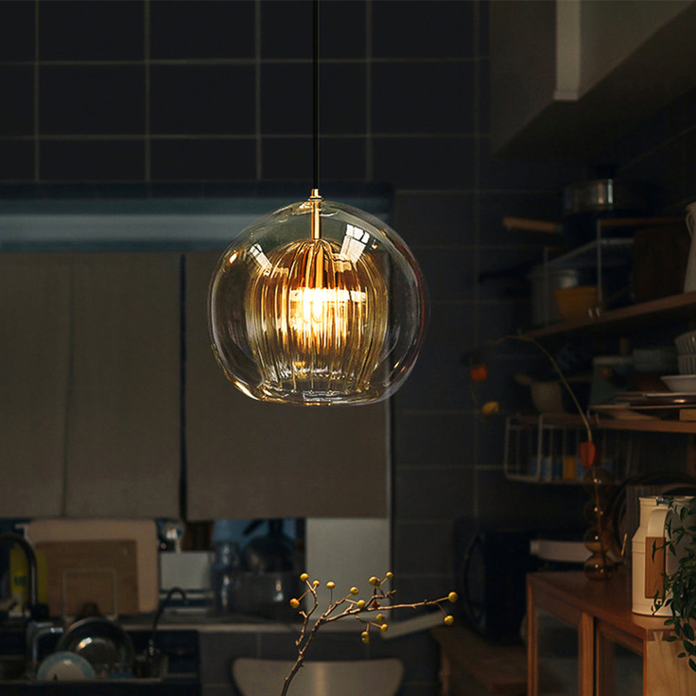June Glass Globe Pendant Light Clear &Amber - Lamp Copper