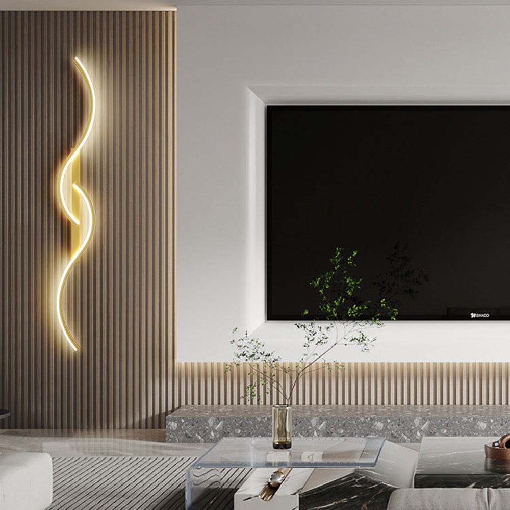 Lumor Modern Linear Wave Bedroom Wall Lamp, Black/Gold - Lamp Copper