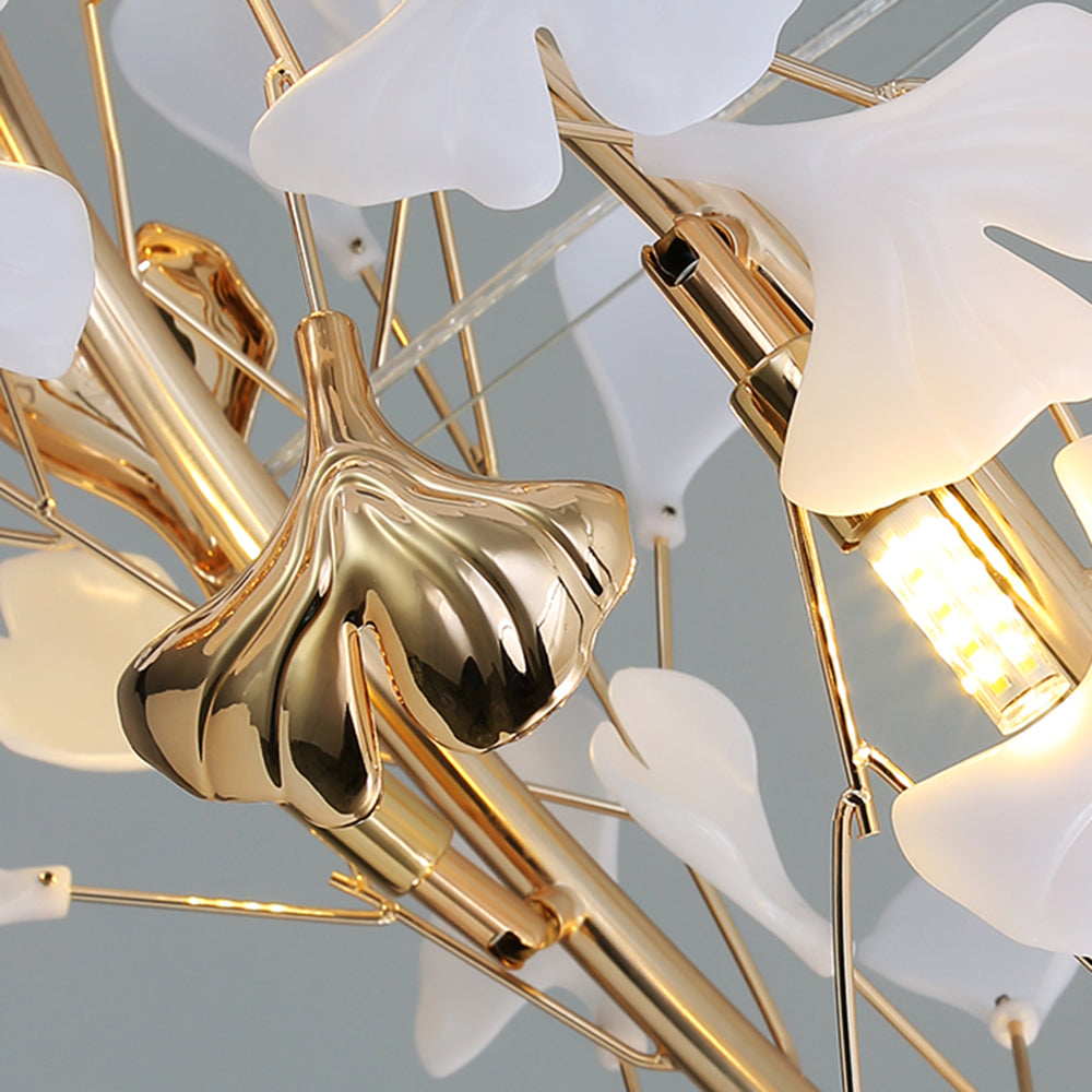 Olivia Ginkgo Leaf Modern Petal Shaped Metal Chandelier, Gold - Lamp Copper