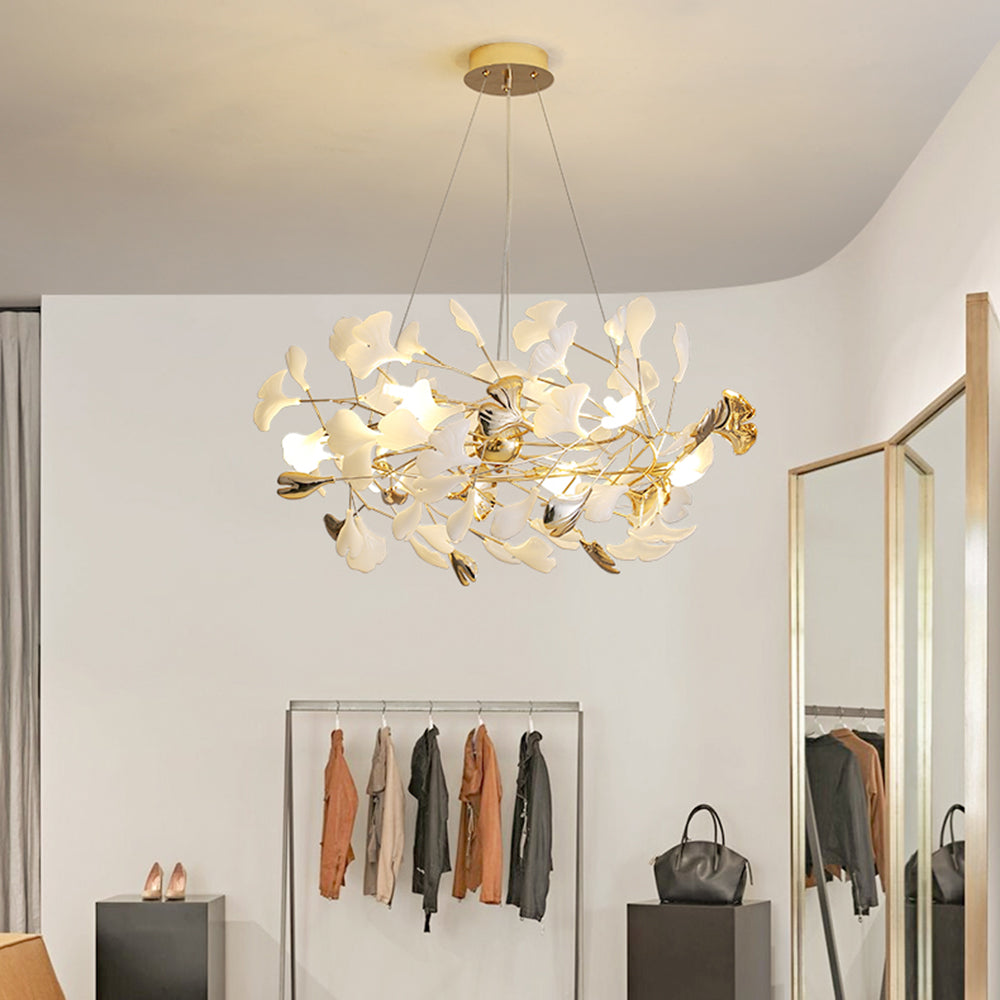 Olivia Ginkgo Leaf Modern Petal Shaped Metal Chandelier, Gold - Lamp Copper