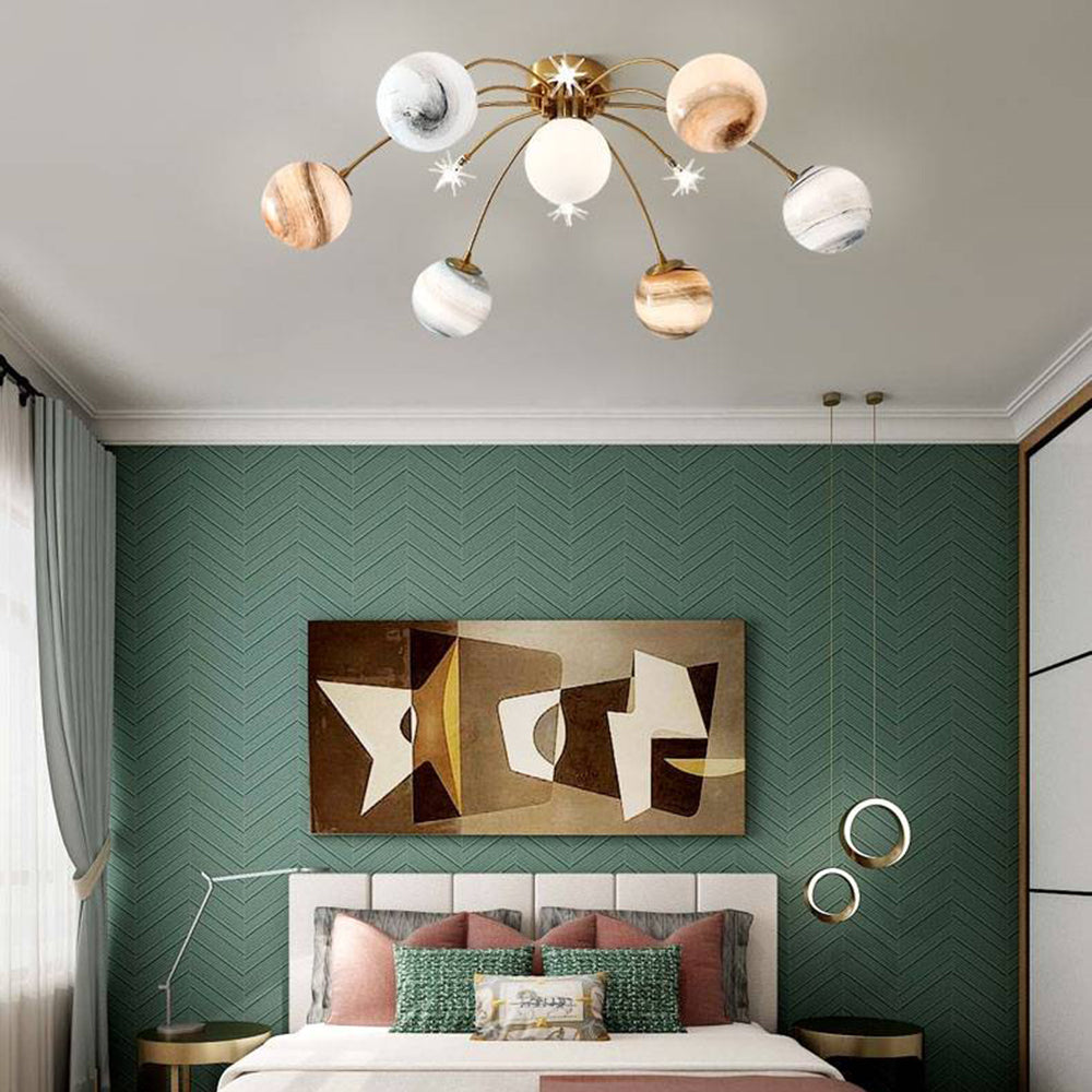 Aria Modern Planet Flush Mount Ceiling Light, Living Room - Lamp Copper