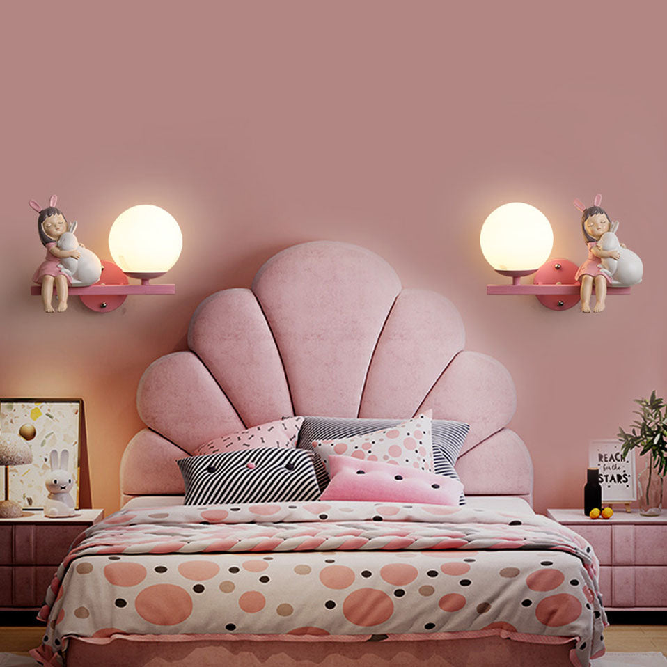 Aria Modern Metal/Glass Wall lamp, White & Pink - Lamp Copper