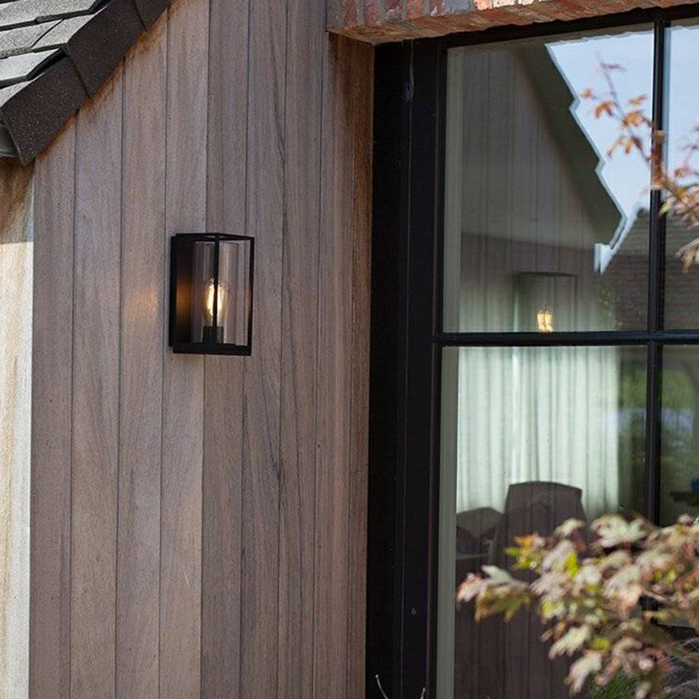 Ray Modern Rectangular Metal Outdoor Wall Lamp, Black - Lamp Copper