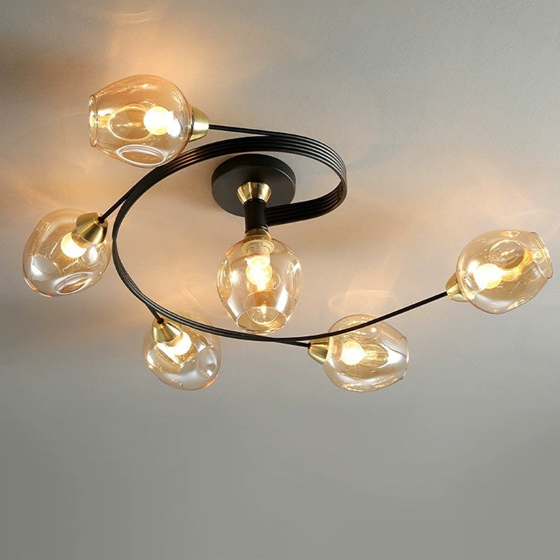 Valentina Flush Mount Ceiling Light, Glass, Black/Gold, Dining Room - Lamp Copper