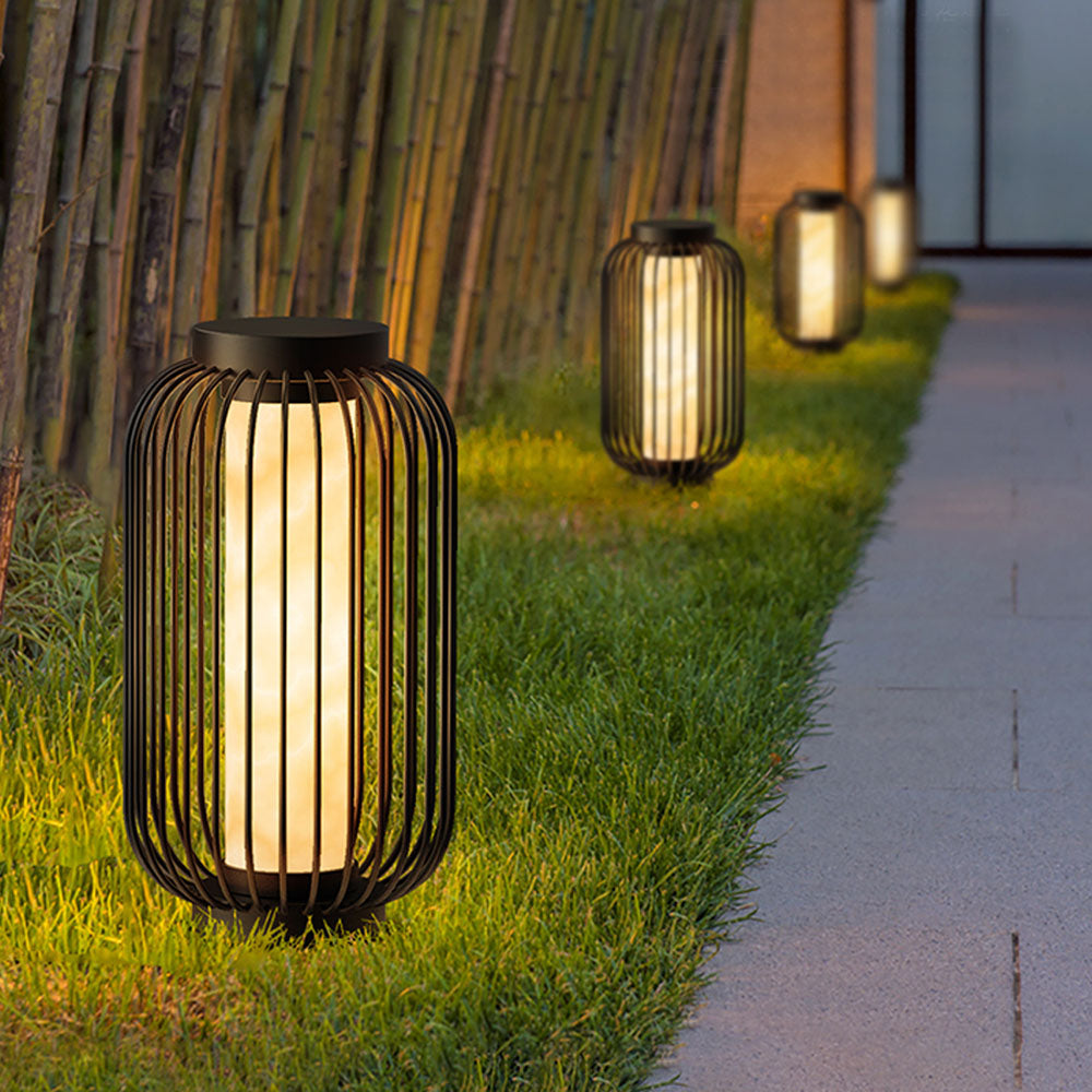 Ray Lantern Solar/Rechargeable Outdoor Floor Lamp, Brown - Lamp Copper