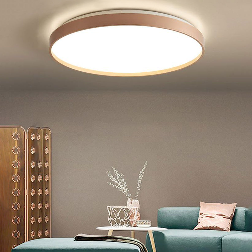 Arisha Minimalist Round Metal/Acrylic Flush Mount Ceiling Light, White/Coffee/Grey/Gold - Lamp Copper