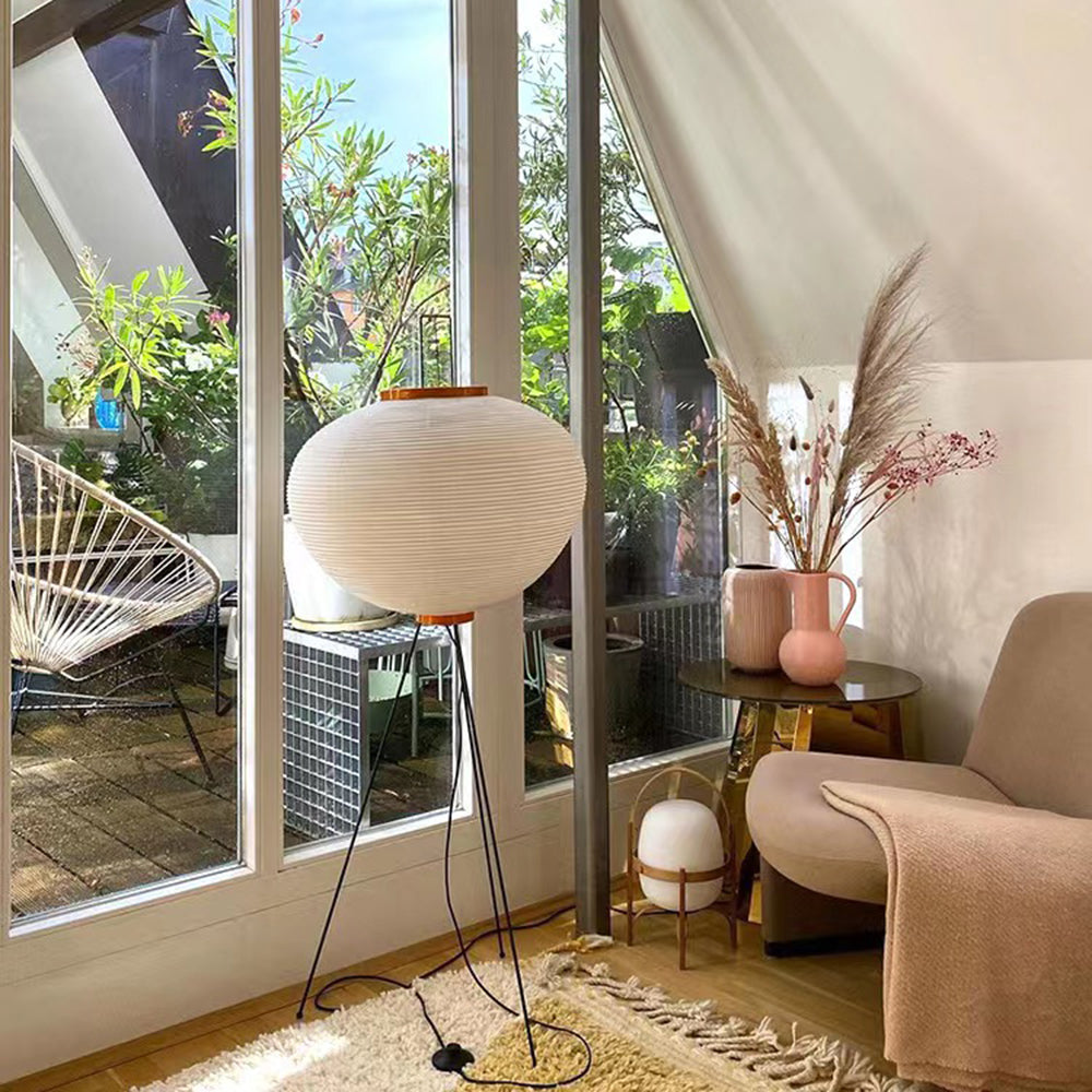 Renée Minimalist Tripod Lantern Paper Floor Lamp, White - Lamp Copper