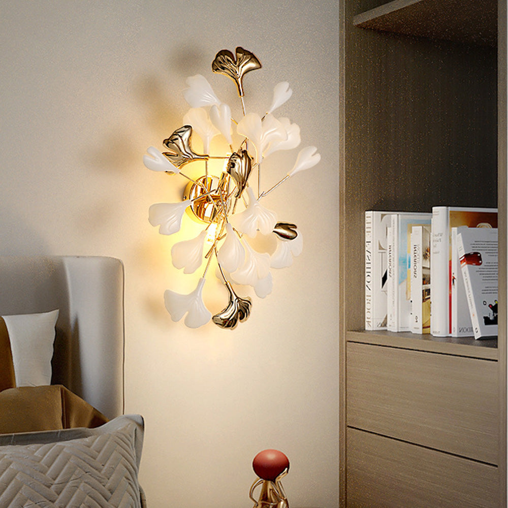 Olivia Decorative Flower in Golden White Ceramic Wall Lamp - Lamp Copper