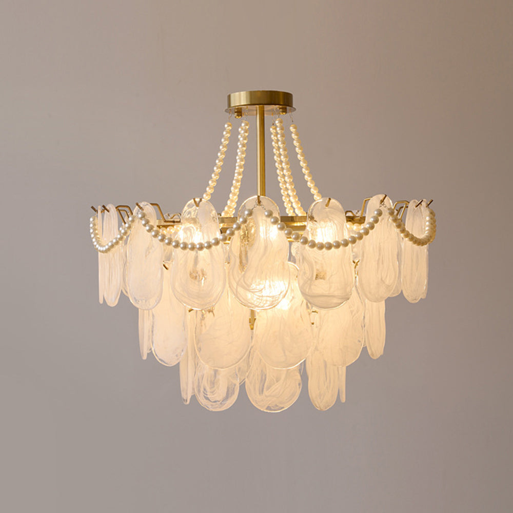 Kristy Elegant Pearl/Glass/Metal Chandelier, White - Lamp Copper