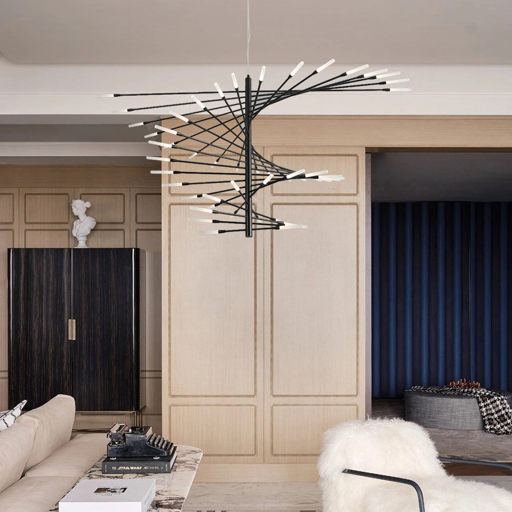 Arisha Modern Chandelier Rotating Fireworks, Black/Gold, Living Room/Art Gallery - Lamp Copper