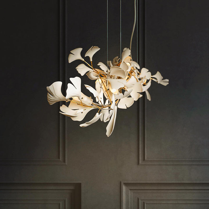 Olivia Luxury Ceramic Chandelier Large Foyer, Gingko leaf, Living Room - Lamp Copper