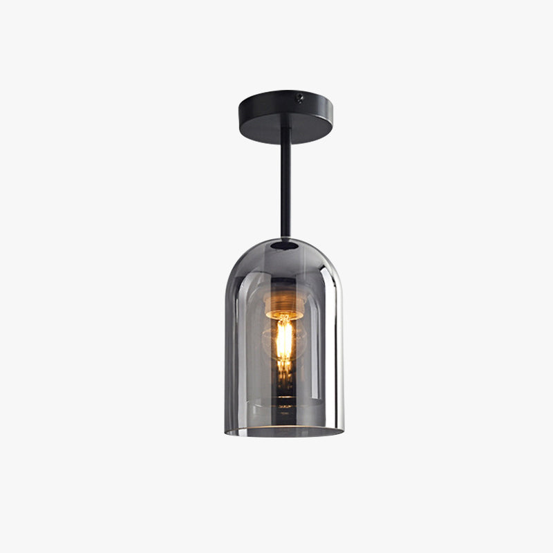 Valentina Modern Cylinder Semi-Flush Mount Clear Glass Ceiling Light, Cognac/Grey - Lamp Copper
