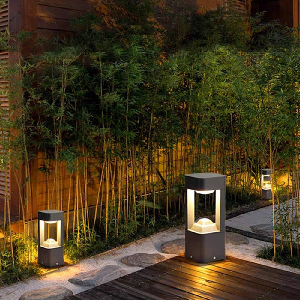 Ray Contemporary Metal Triangular Hollow Outdoor Path Light, Black - Lamp Copper