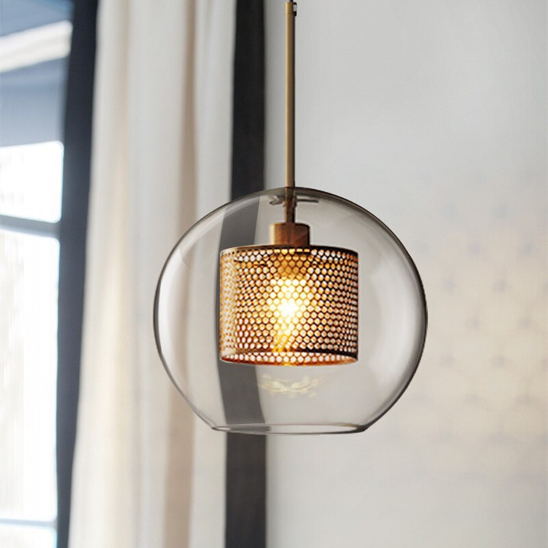 Hessa Contemporary Golden Pendant Light, Glass, Globe/Cylindric - Lamp Copper
