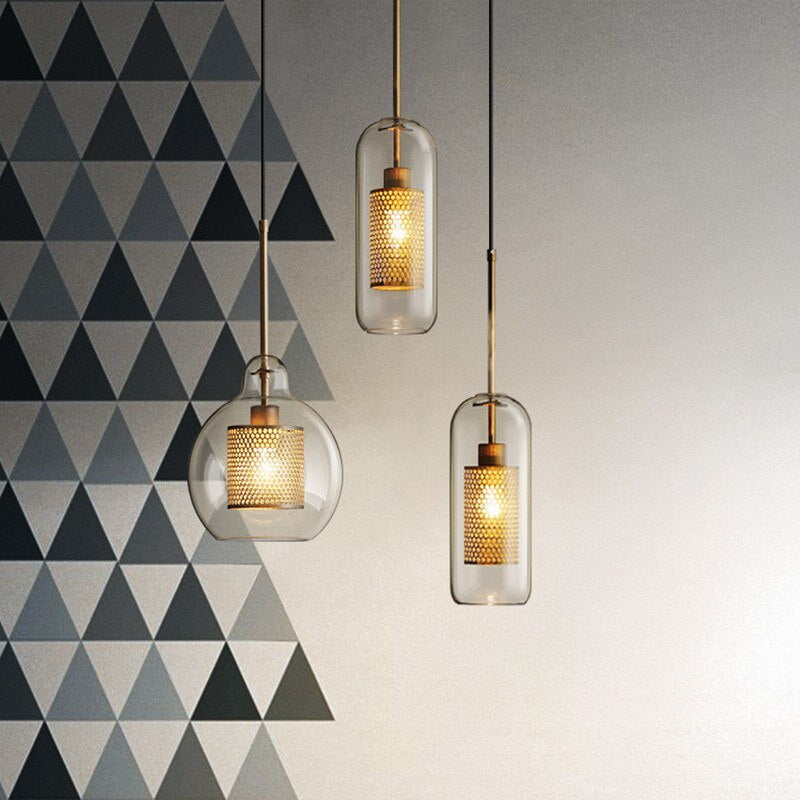 Hessa Contemporary Golden Pendant Light, Glass, Globe/Cylindric - Lamp Copper