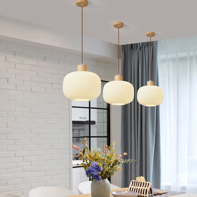 Muto Modern Wood/Glass Pendant Light, White - Lamp Copper