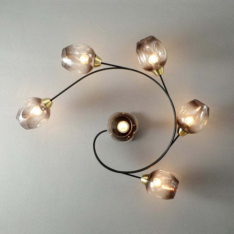 Valentina Flush Mount Ceiling Light, Glass, Black/Gold, Dining Room - Lamp Copper