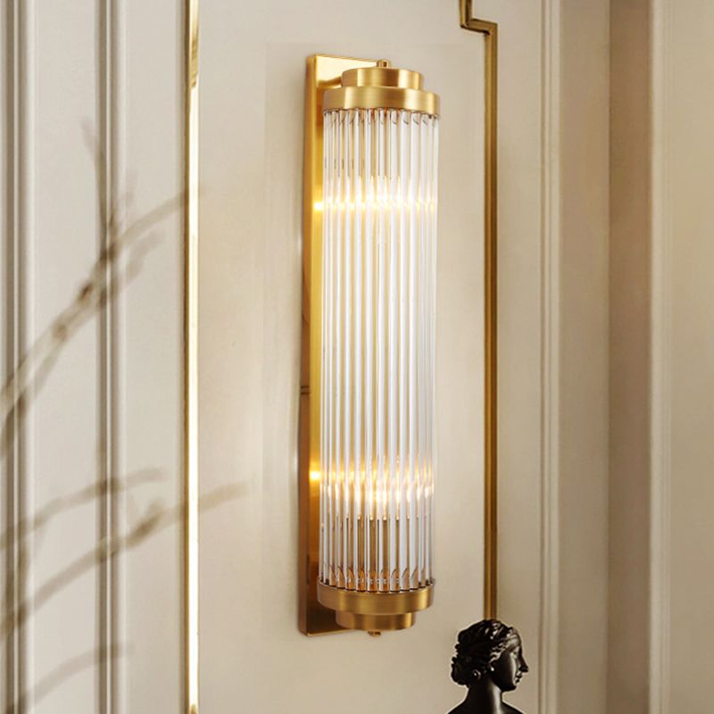 Ray Modern Cylindrical Metal/Crystal Wall Lamp, Gold - Lamp Copper