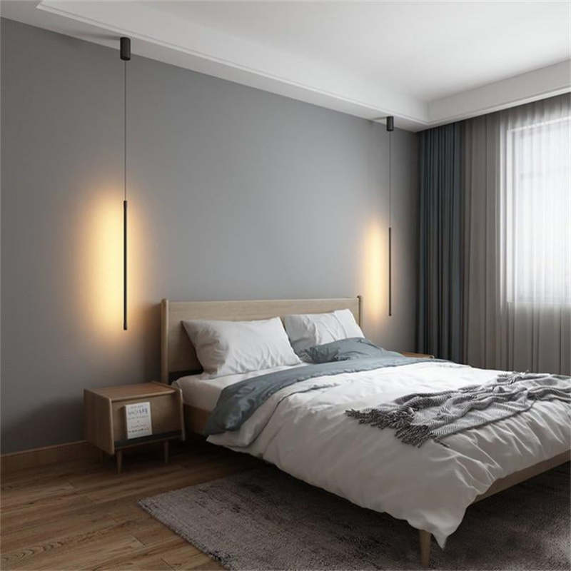 Erix Minimalist Linear Pendant Light Bedside, Black - Lamp Copper