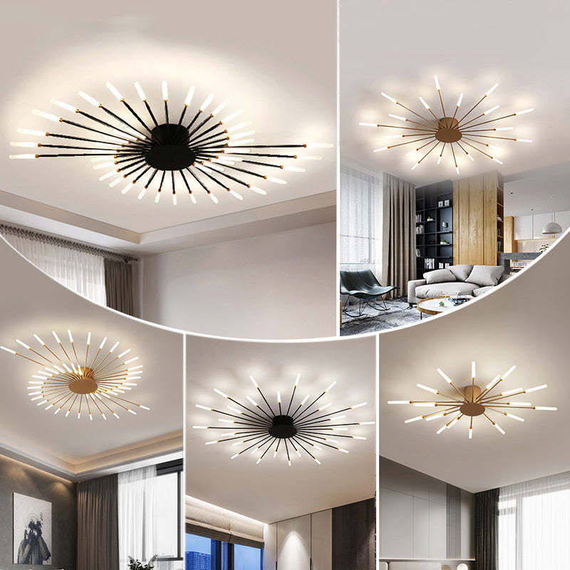 Wesley Flush-Mount Ceiling Light Fireworks, Black/Gold - Lamp Copper