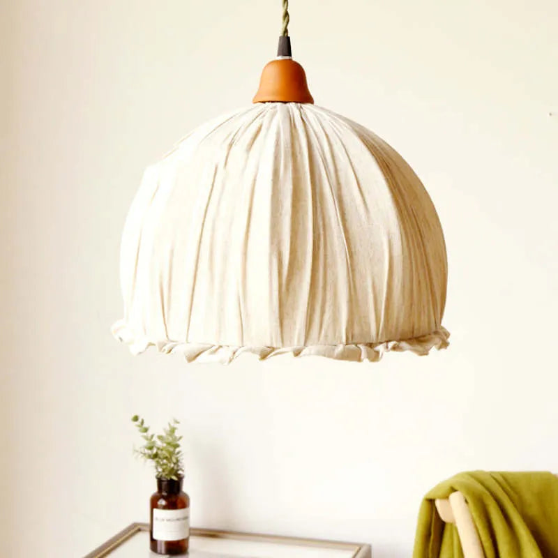 Haloa Vintage Pendant Light Beige, Fabric - Lamp Copper