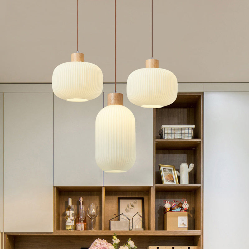 Muto Modern Wood/Glass Pendant Light, White - Lamp Copper