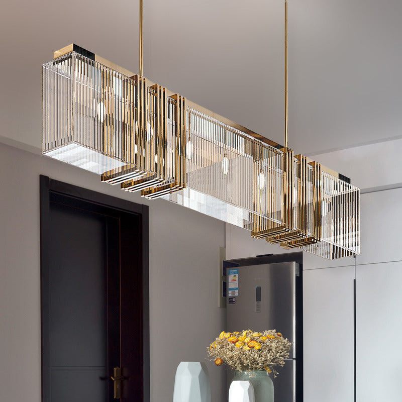 Kristy Metal Chandelier Pendant Light, Luxury Rectangular, Gold - Lamp Copper