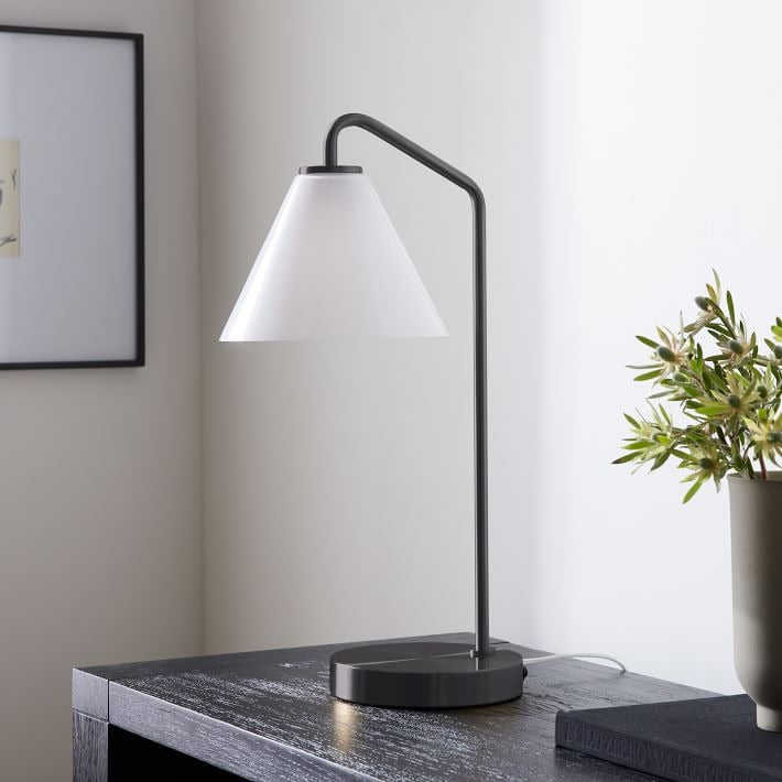 Cone Table Lamp Modern Milk Glass Desk